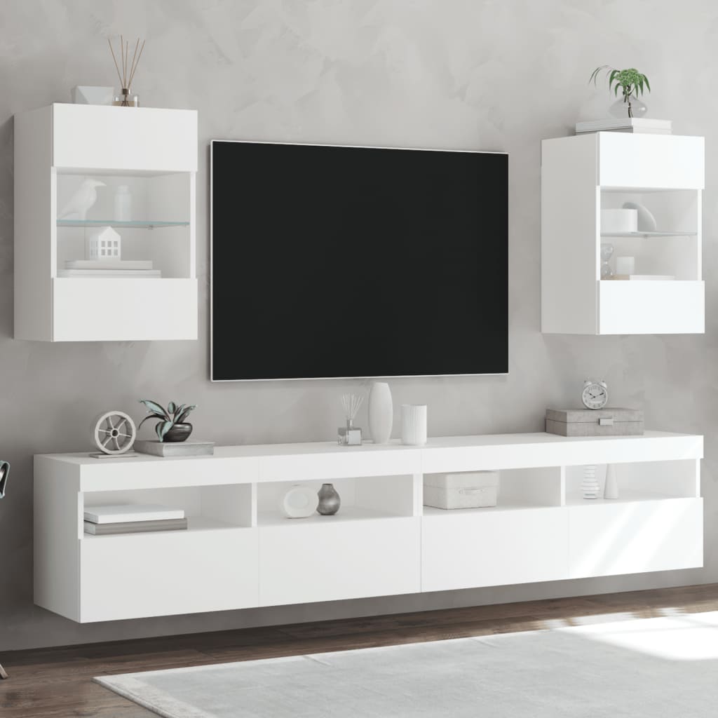 Vetonek Muebles de TV de pared con luces LED 2 uds blanco 40x30x60,5 cm