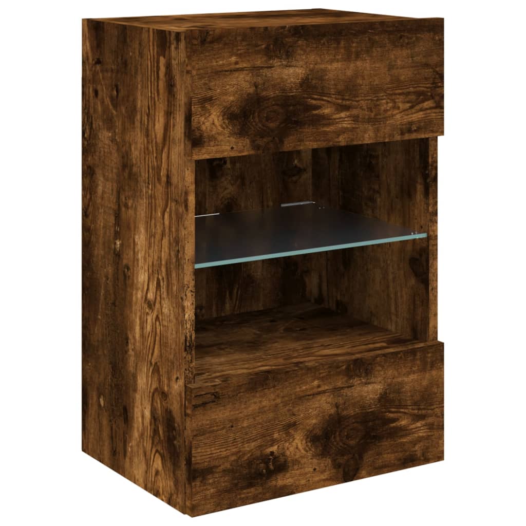 Wall TV furniture with smoked oak lights 40x30x60.5 cm