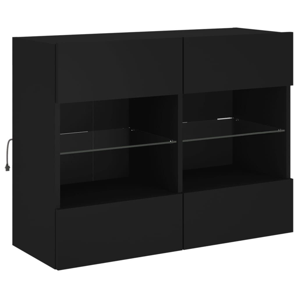 Mueble de TV de pared con luces LED negro 78,5x30x60,5 cm