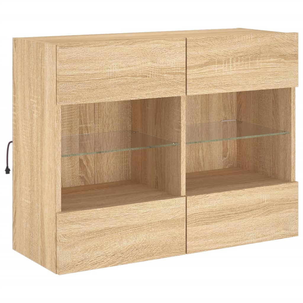 Wall TV cabinet with LED oak lights Sonoma 78.5x30x60.5 cm