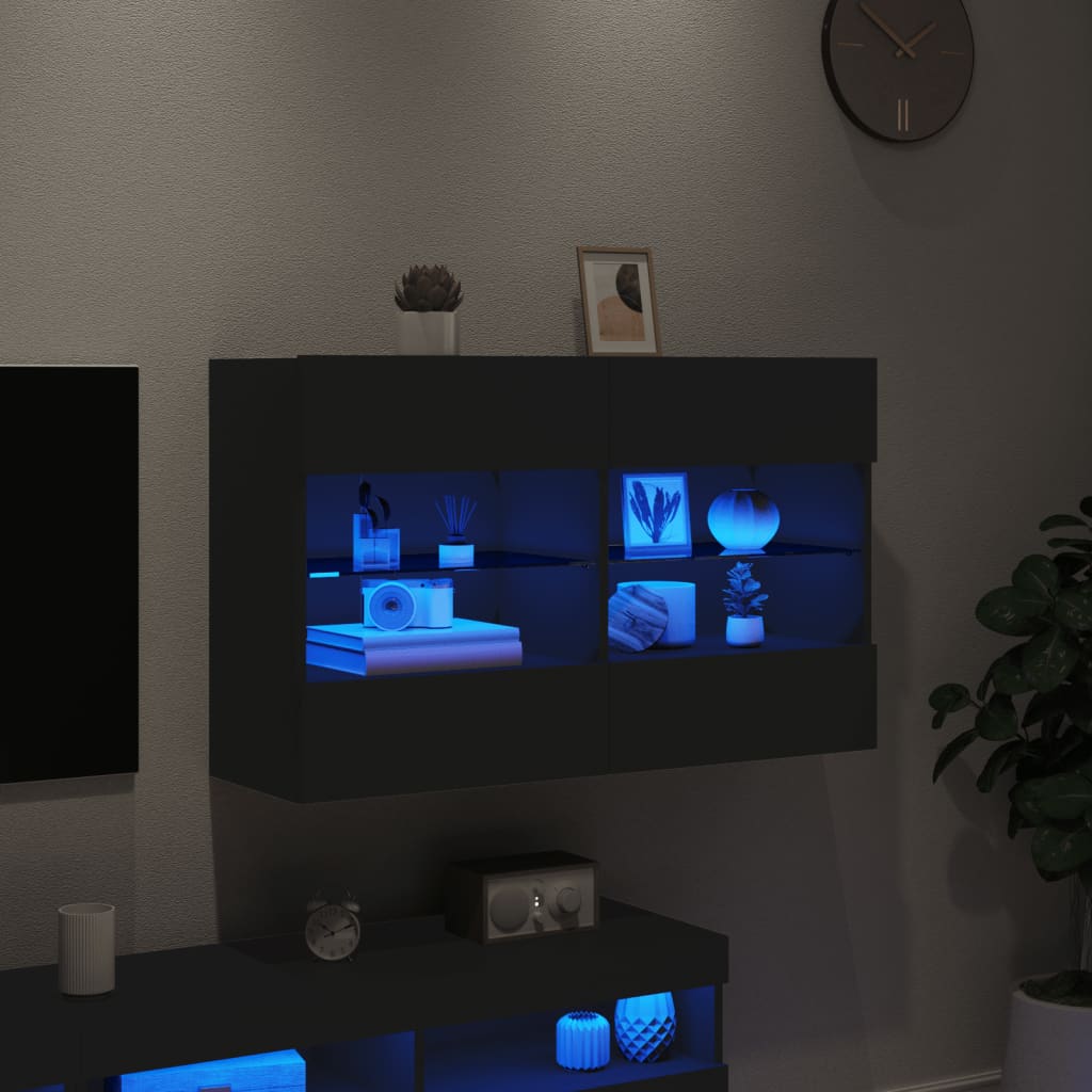 Móveis de TV de parede com luzes LED pretas 98.5x30x60,5 cm V07