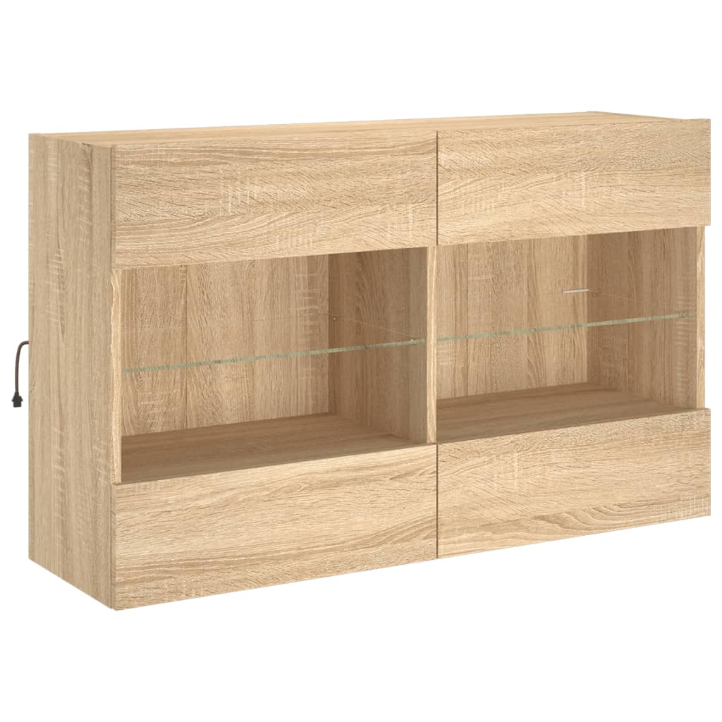 Wall TV cabinet with LED oak lights Sonoma 98.5x30x60.5 cm