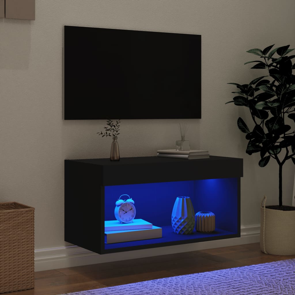 Mobili TV con luci a LED nero 60x30x30 cm