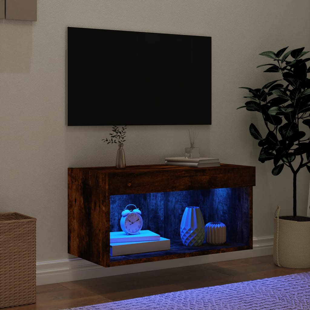 TV cabinet with 60x30x30 cm 30x30 cm smoked oak lights