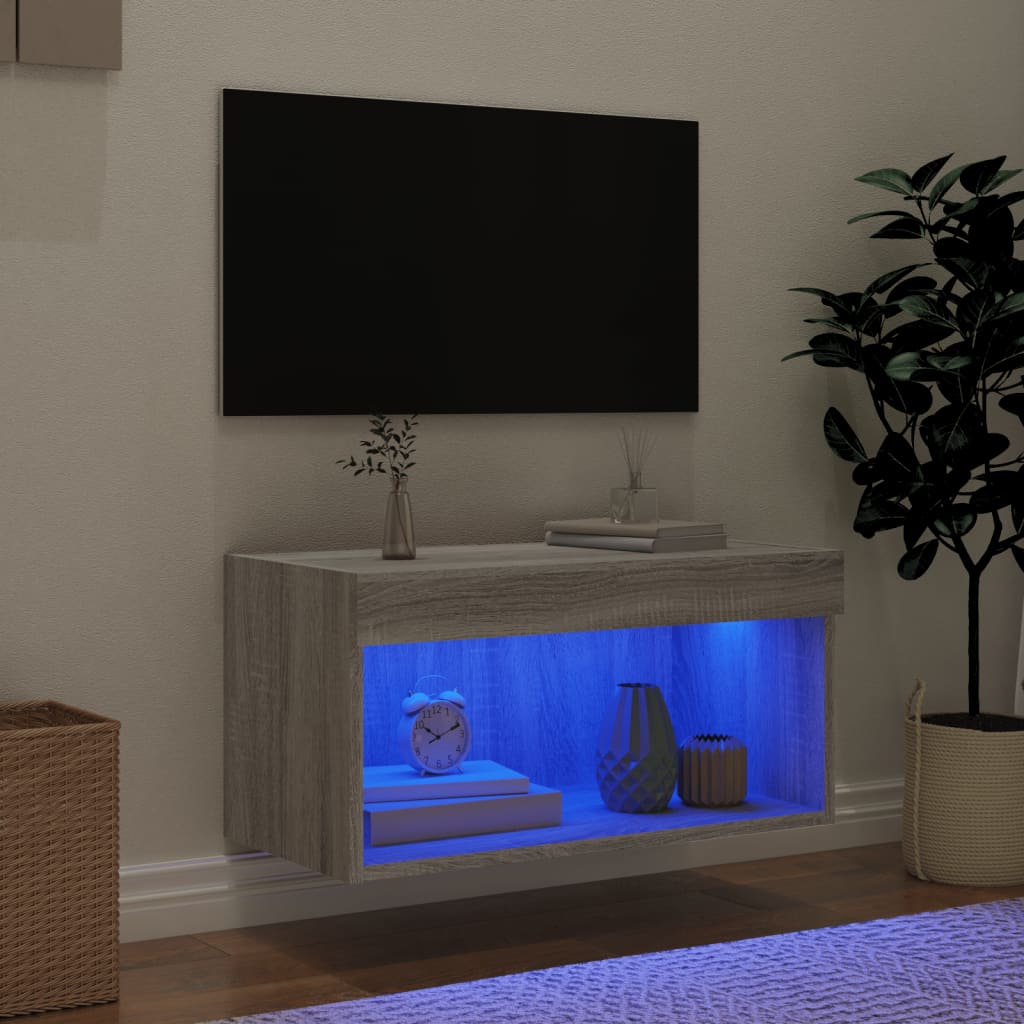 TV cabinet with Sonoma Gray LED lights 60x30x30 cm