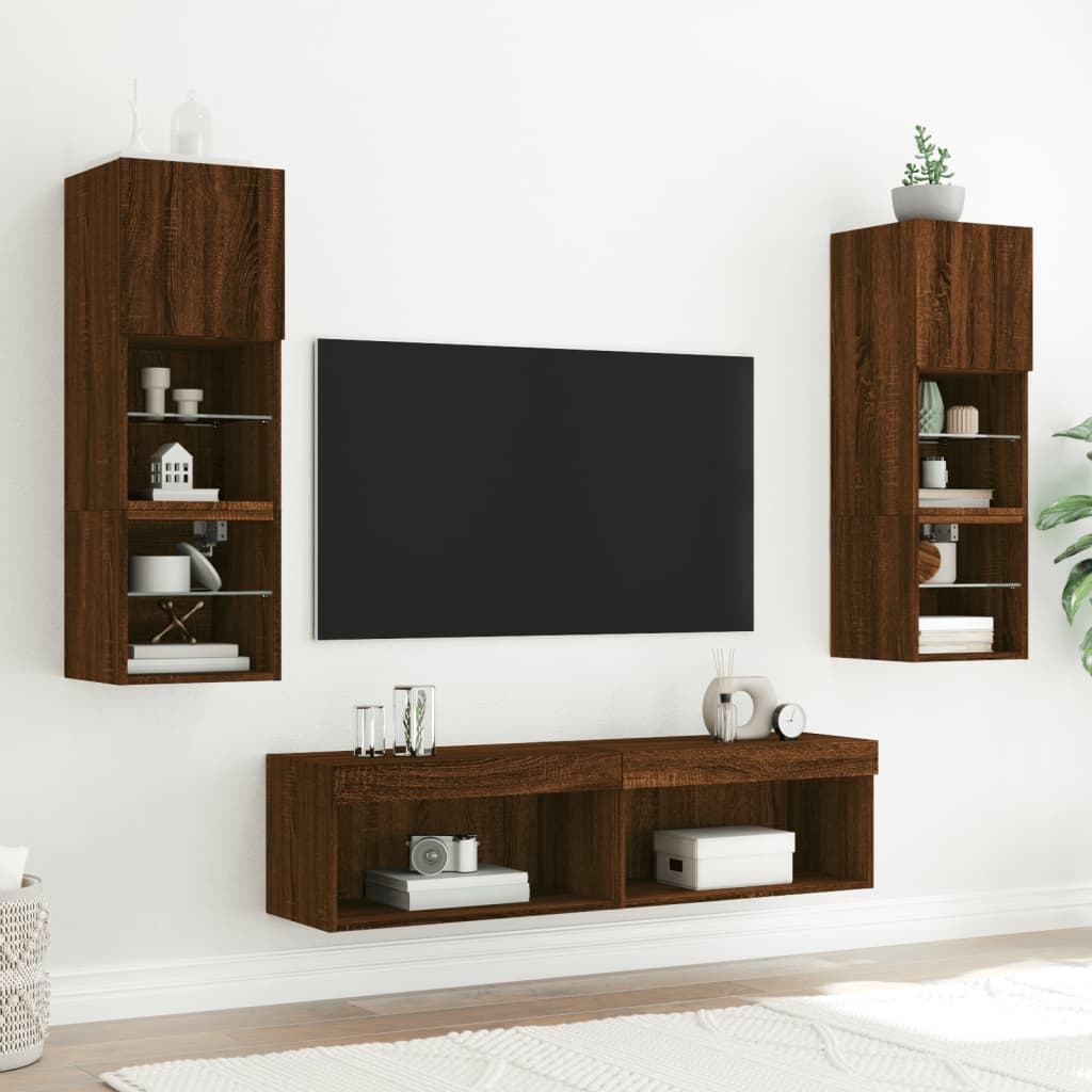 TV furniture with LED lights Brown 60x30x30 cm v39