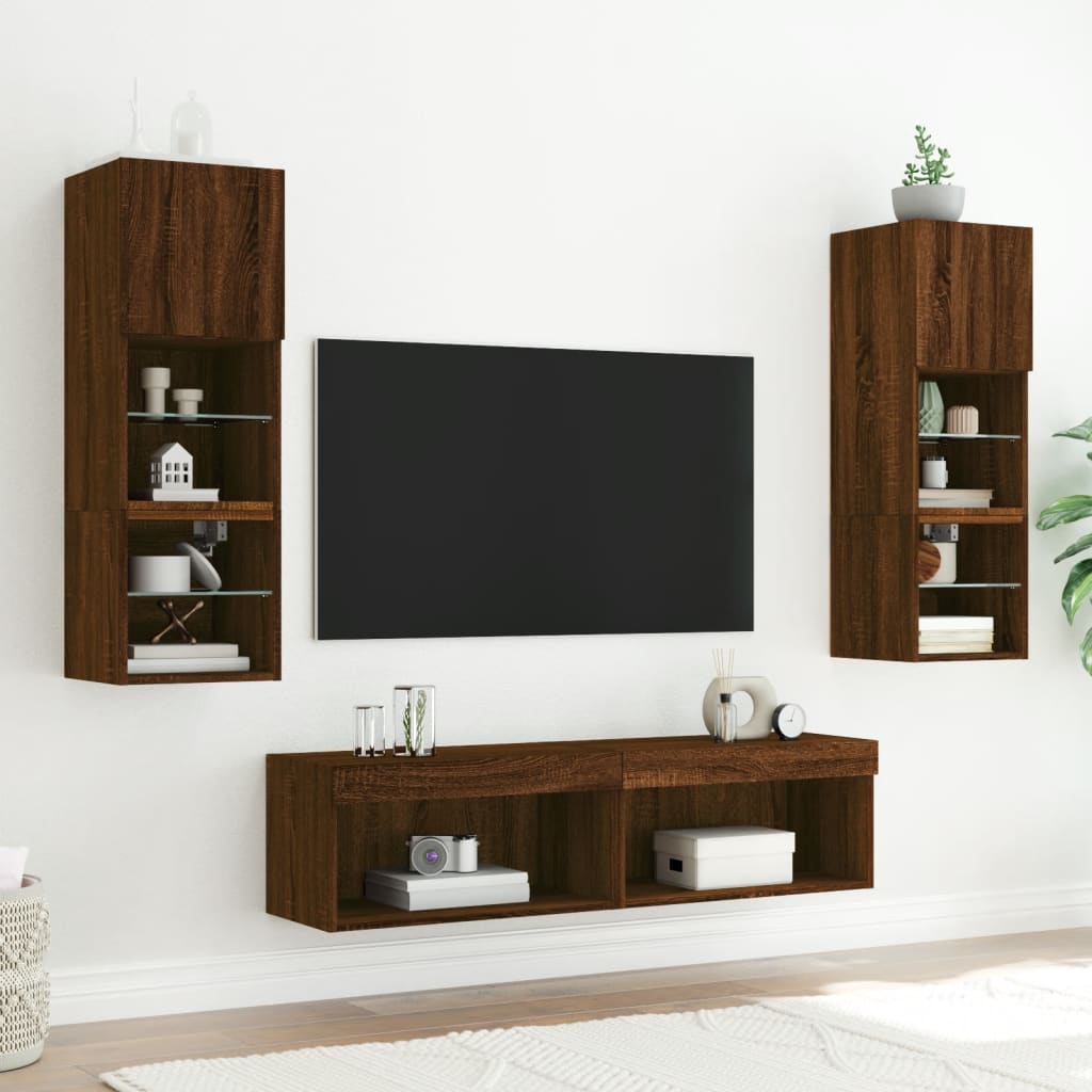 Móveis de TV com luzes LED 2 unidades Oak marrom 60x30x30 cm