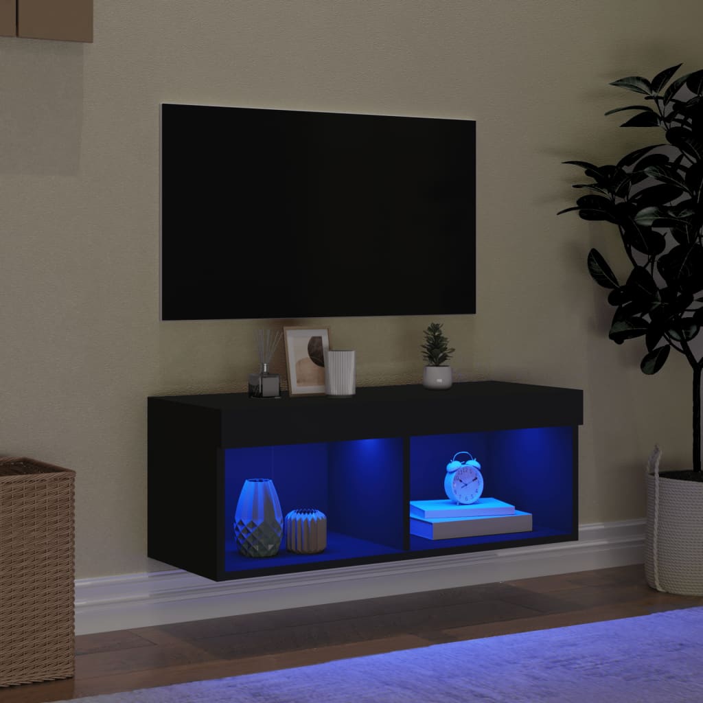 Mobili TV con luci a LED nera 80x30x30 cm