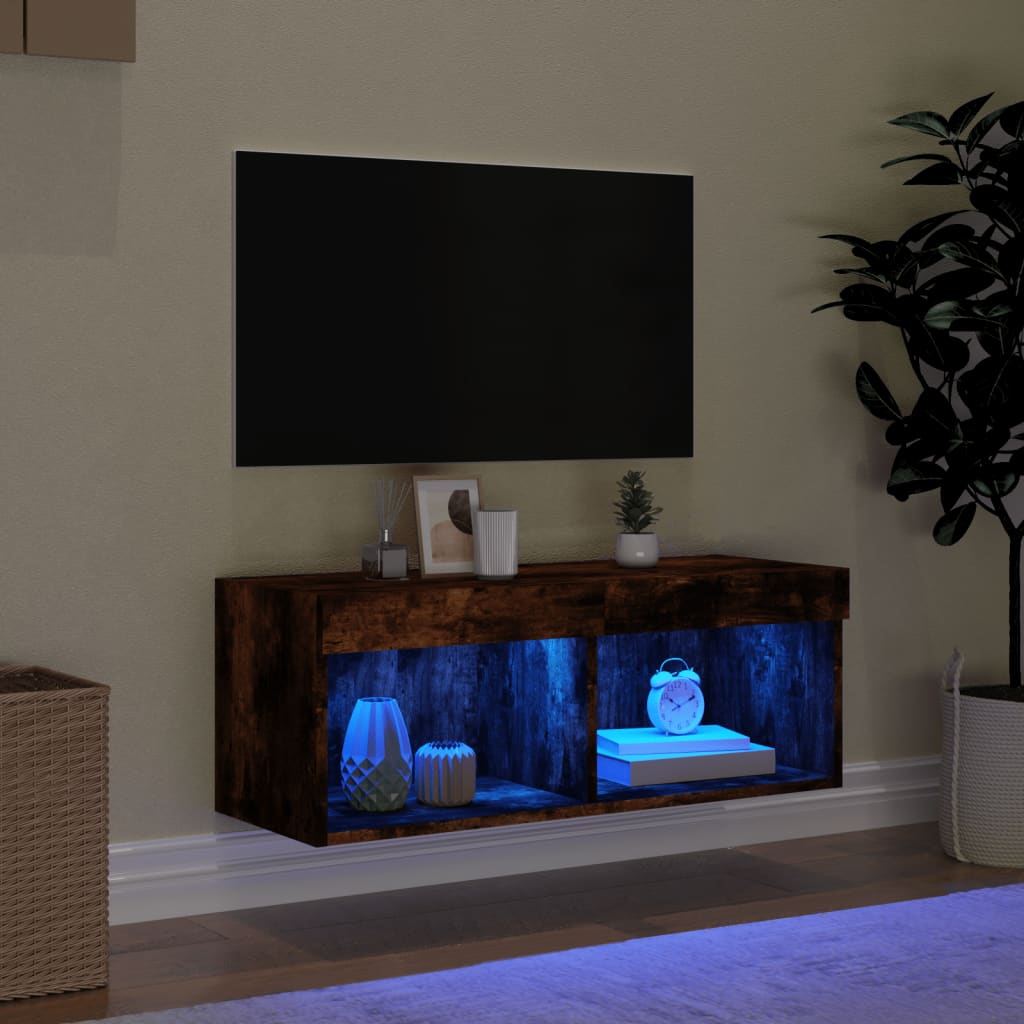 TV cabinet with Ahumado oak lights 80x30x30 cm