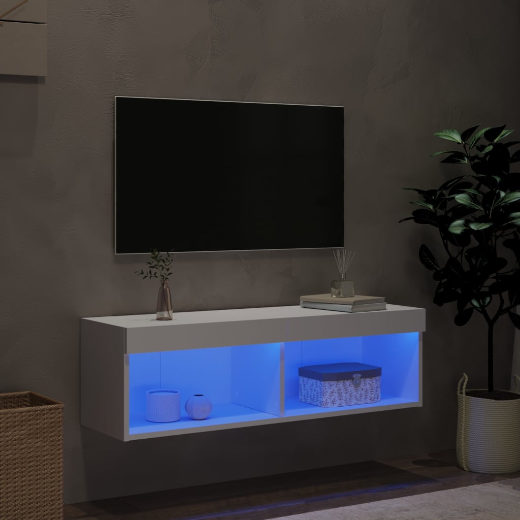 Mueble para TV con luces LED blanco 100x30x30 cm