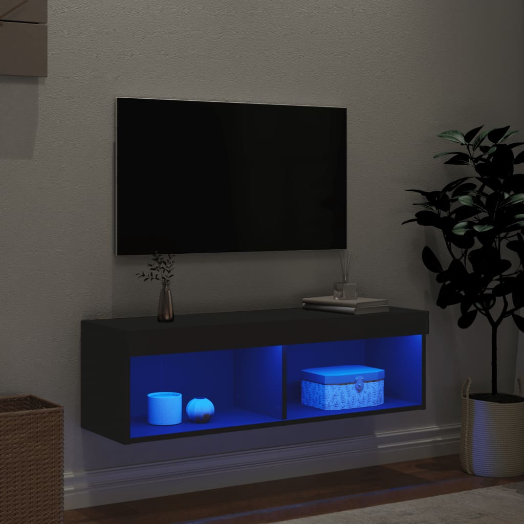 Mobili TV con luci a LED nero 100x30x30 cm