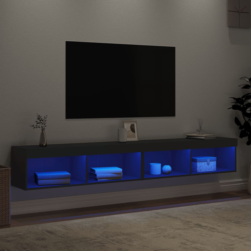 Meubles de télévision avec lumières LED 2 unités noires 100x30x30 cm V58