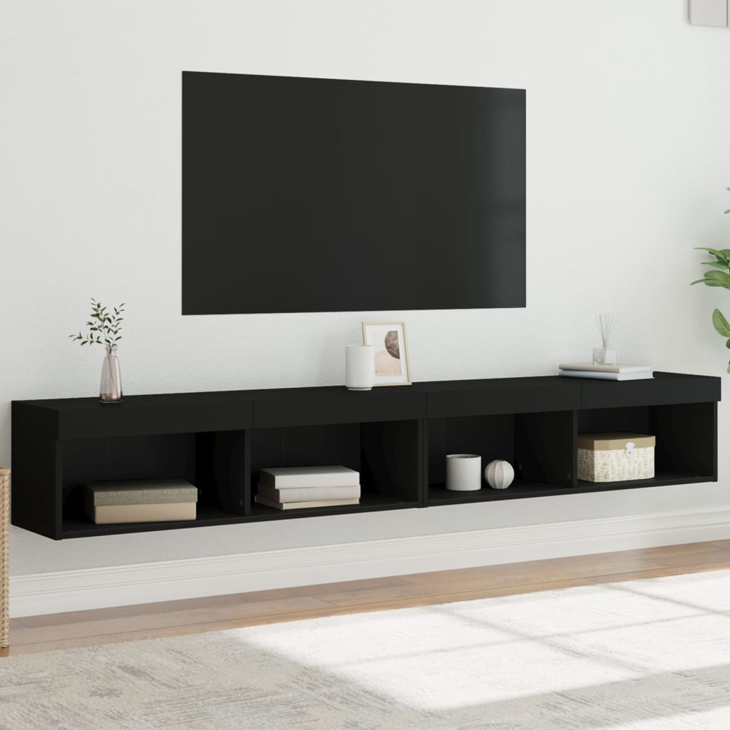 Vetonek Muebles de TV con luces LED 2 uds negro 100x30x30 cm