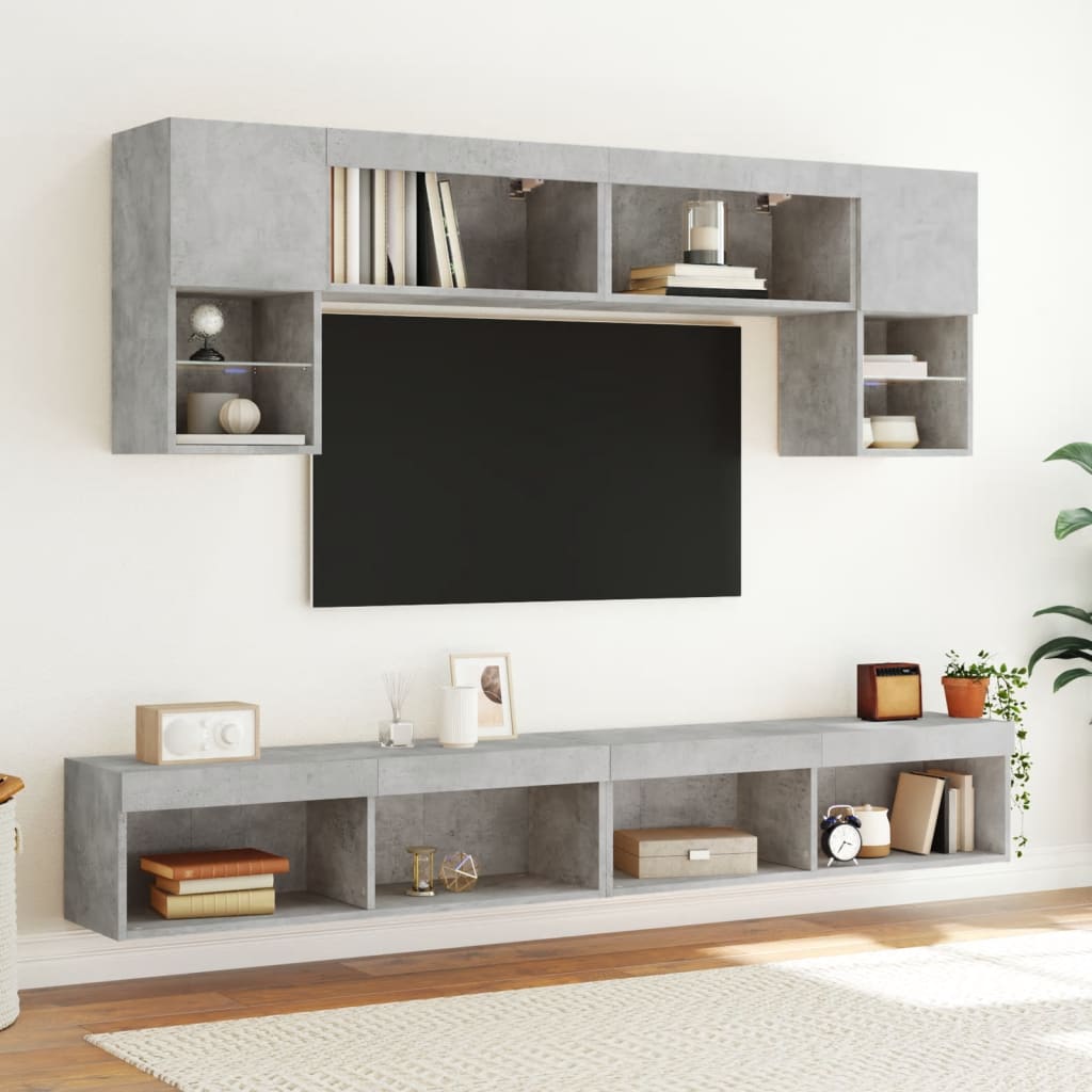 TV -Möbel mit LED -Leuchten 2 Einheiten 100x30x30 cm Beton Beton