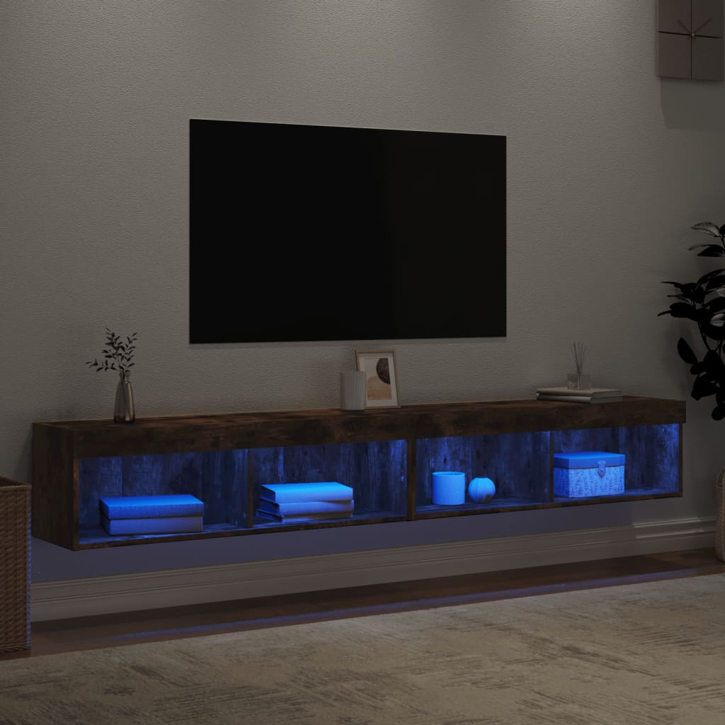 Meubles de télévision avec lumières LED 2 UDS AHUMADO OAK 100X30X30 CM V64