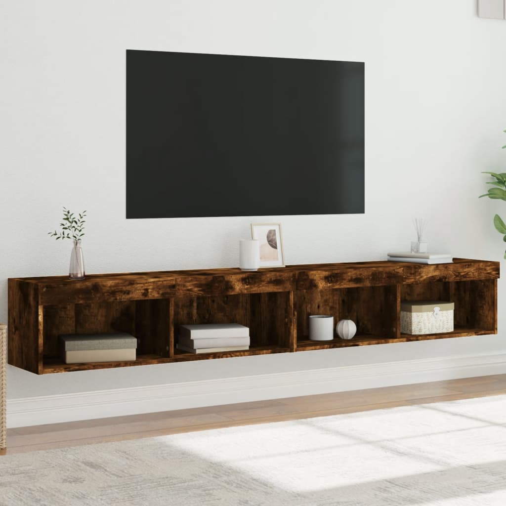 Vetonek Muebles de TV con luces LED 2 uds roble ahumado 100x30x30 cm