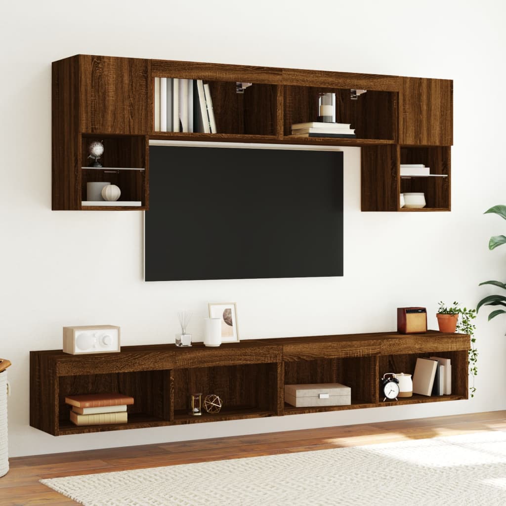 Móveis de TV com luzes LED 2 unidades Oak marrom 100x30x30 cm