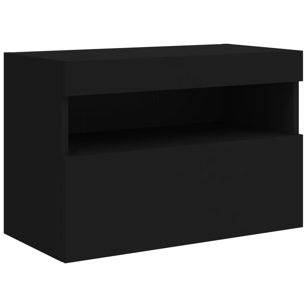 Gabinete de TV de parede com luzes LED pretas 60x30x40 cm