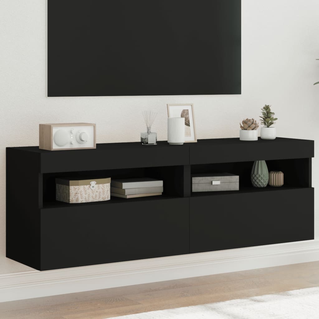 Vetonek Muebles de TV de pared con luces LED 2 uds negro 60x30x40 cm