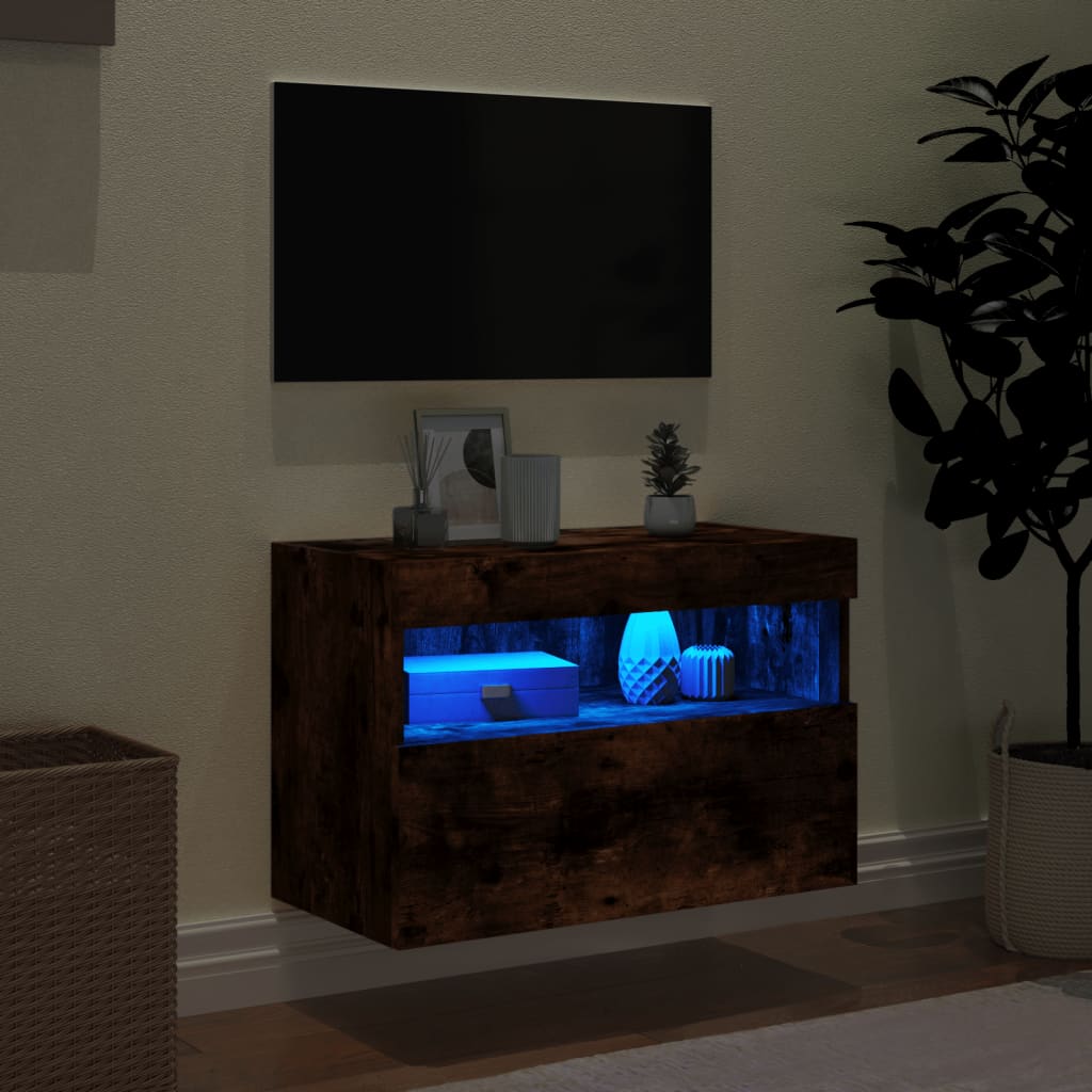 Wall TV cabinet with Ahumado oak lights 60x30x40 cm V91