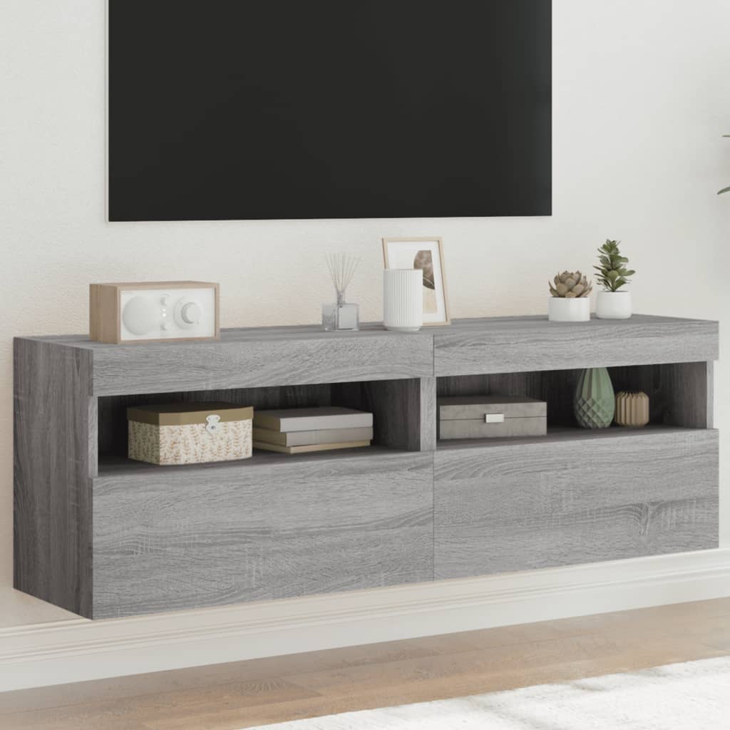 Vetonek Muebles TV de pared con luces LED 2 uds gris Sonoma 60x30x40 cm