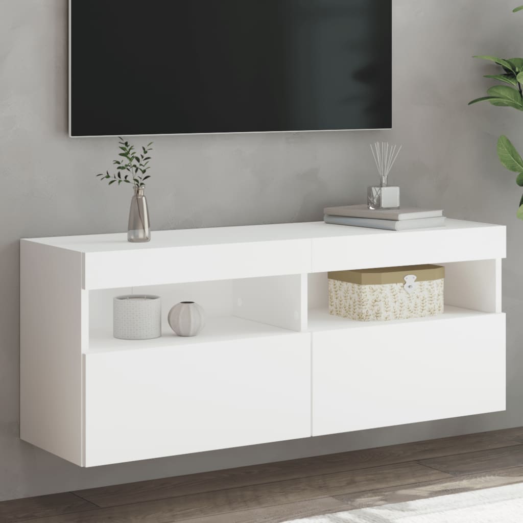 Vetonek Mueble de TV de pared con luces LED blanco 100x30x40 cm