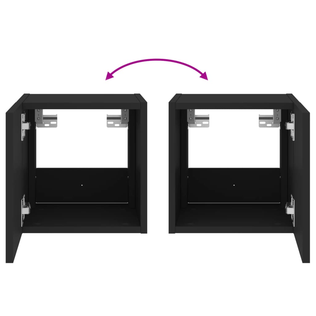 Muebles de TV de pared con luces LED 2 uds negro 30,5x35x30 cm