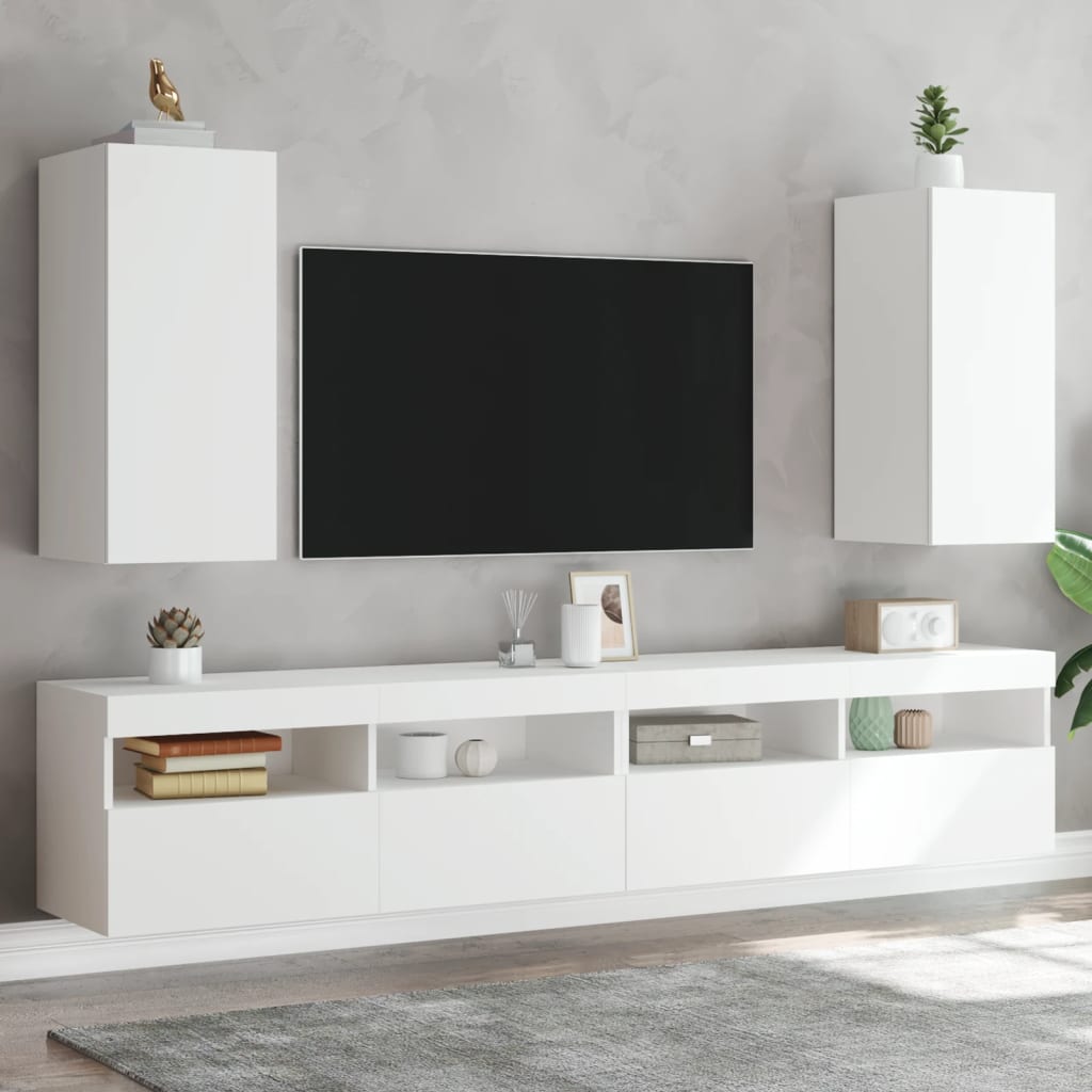 Vetonek Muebles de TV de pared con luces LED 2 uds blanco 30,5x35x70 cm