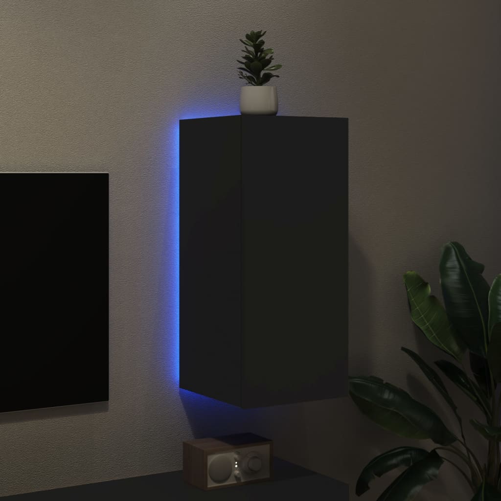 Wandfernsehmöbel mit schwarzen LED -Leuchten 30,5 x 35 x 70 cm v34