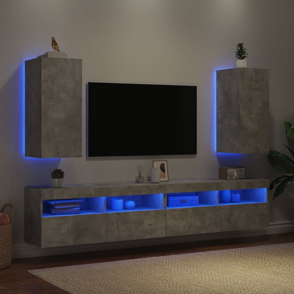 Wall TV Furniture LED LIGHTS 2 UDS Gray Concrete 30.5x35x70 cm