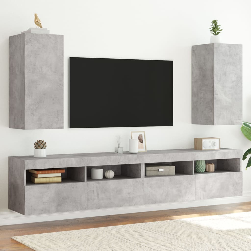 Vetonek Muebles TV de pared luces LED 2 uds gris hormigón 30,5x35x70 cm