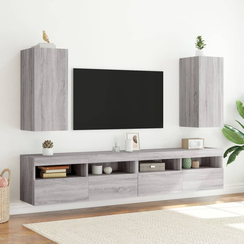 Muebles TV pared con luces LED 2 uds gris Sonoma 30,5x35x70 cm V43