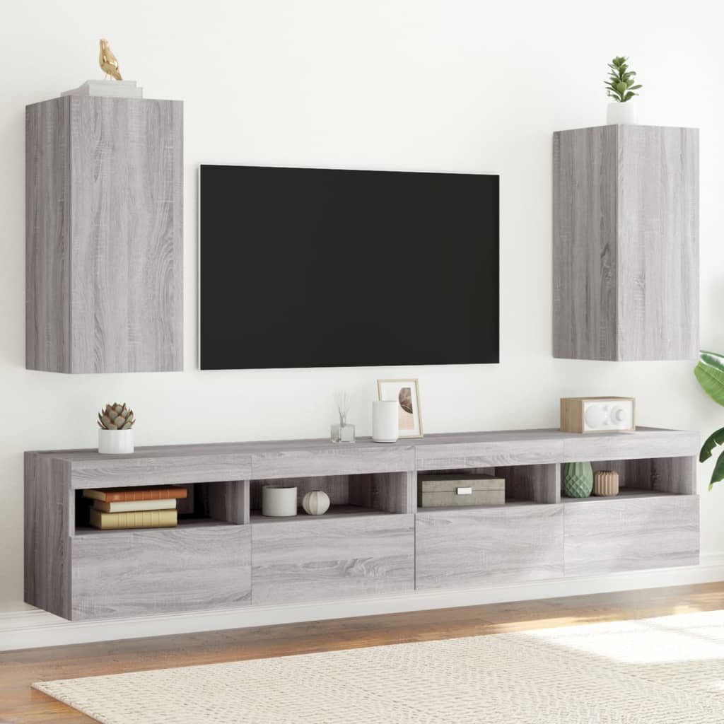 Vetonek Muebles TV pared con luces LED 2 uds gris Sonoma 30,5x35x70 cm