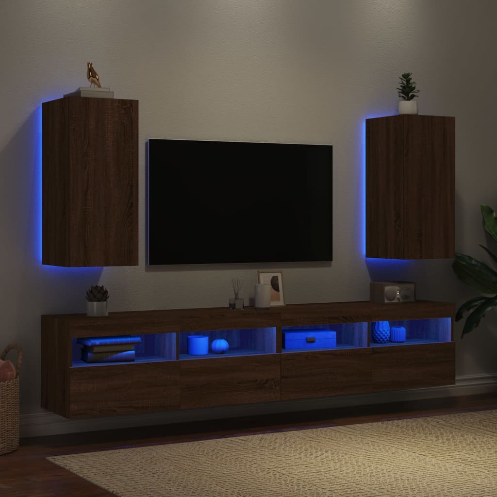 Wall TV Furniture Led Leds 2 UDS Brown Oak 30.5x35x70 cm