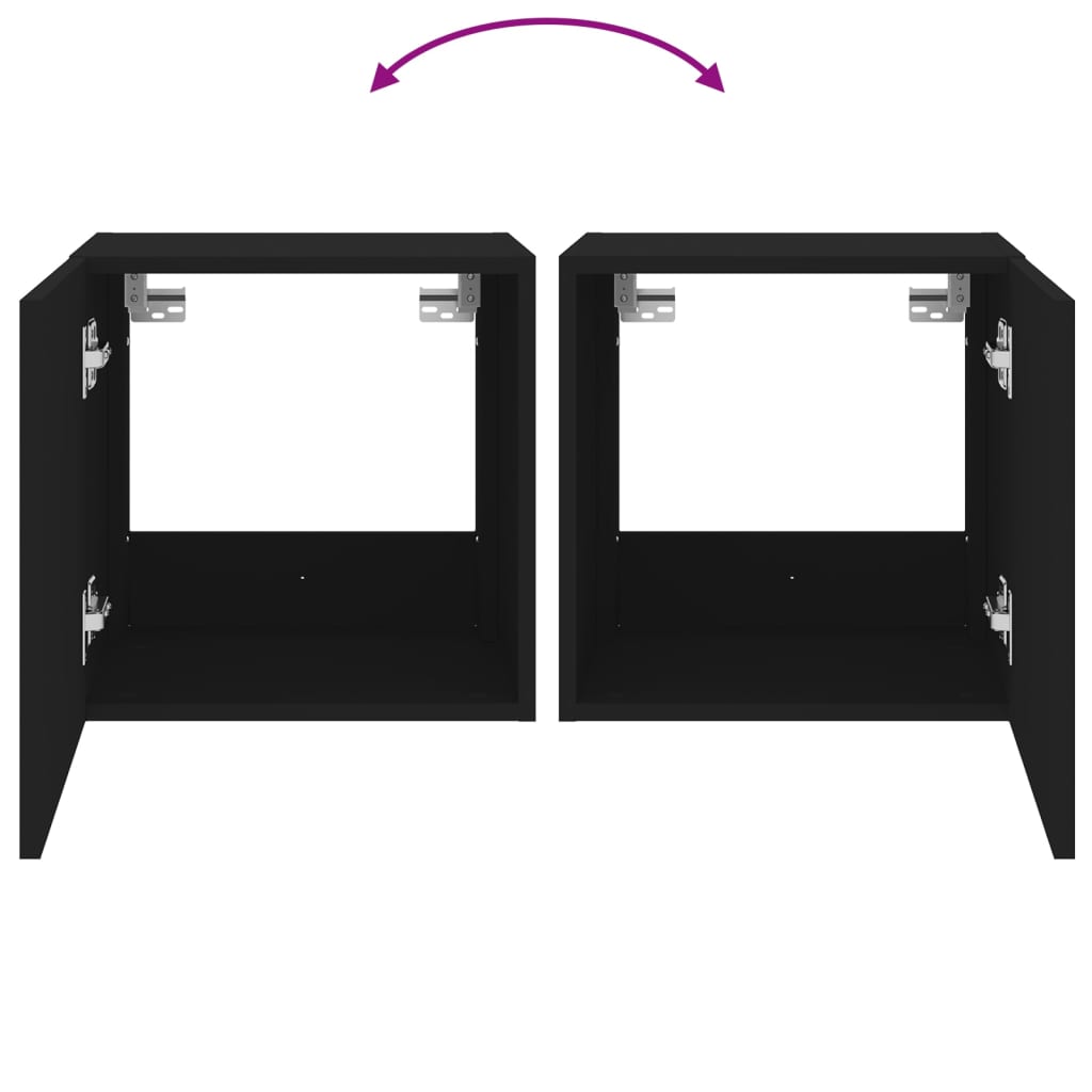 Muebles de TV de pared con luces LED 2 uds negro 40,5x35x40 cm