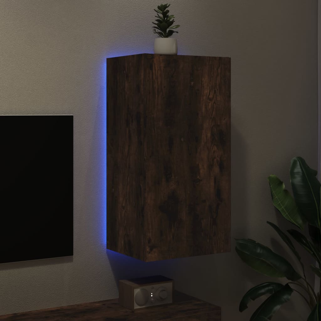 Wall TV furniture with smoked LED lights 30.5x35x80 cm