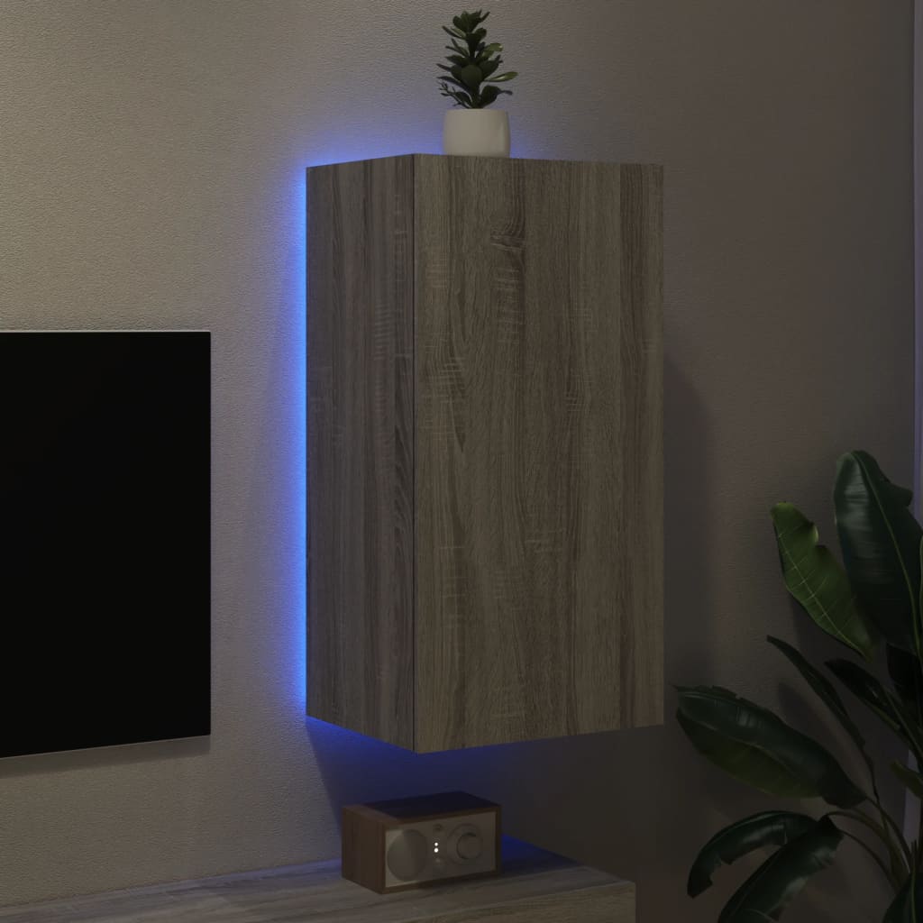 Wall TV cabinet with Sonoma Gray LED lights 40.5x35x80 cm