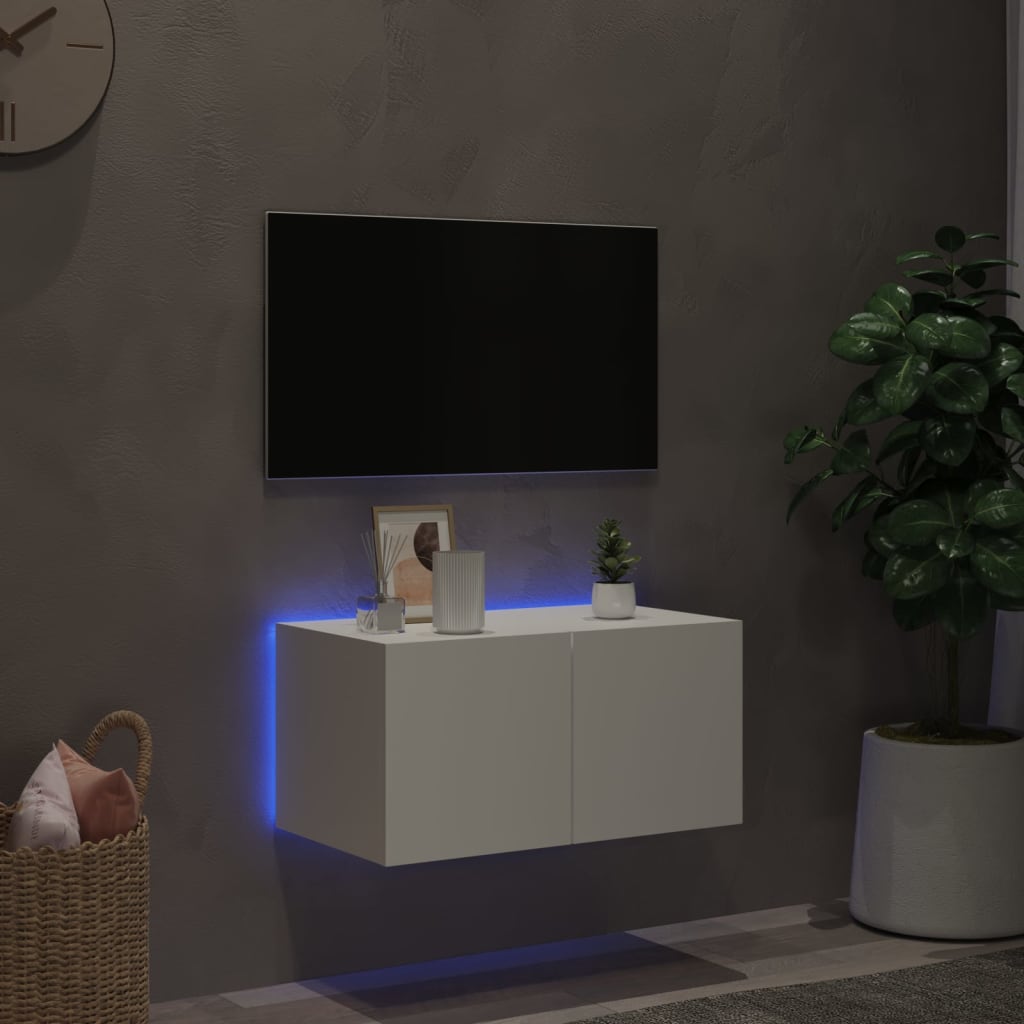 Wandfernsehschrank mit weißen LED -Leuchten 60x35x31 cm