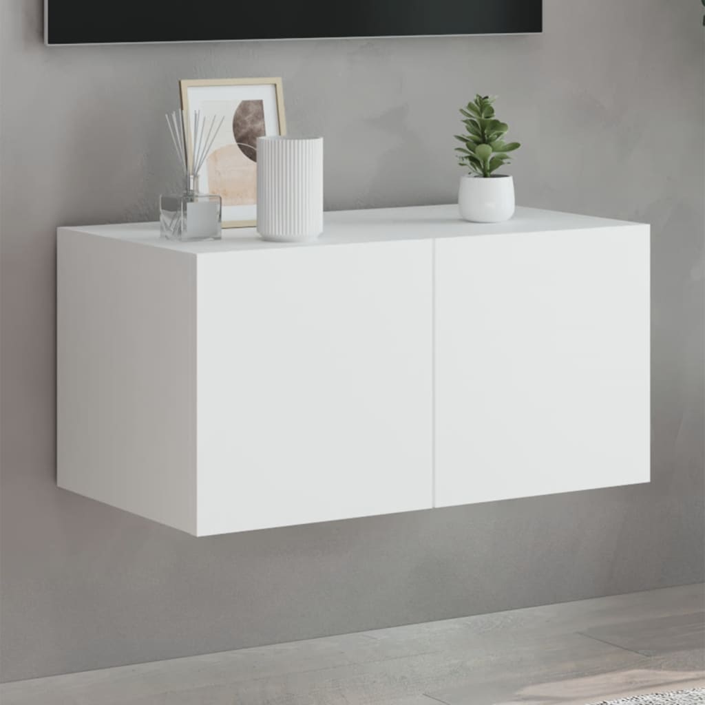 Vetonek Mueble de TV de pared con luces LED blanco 60x35x31 cm