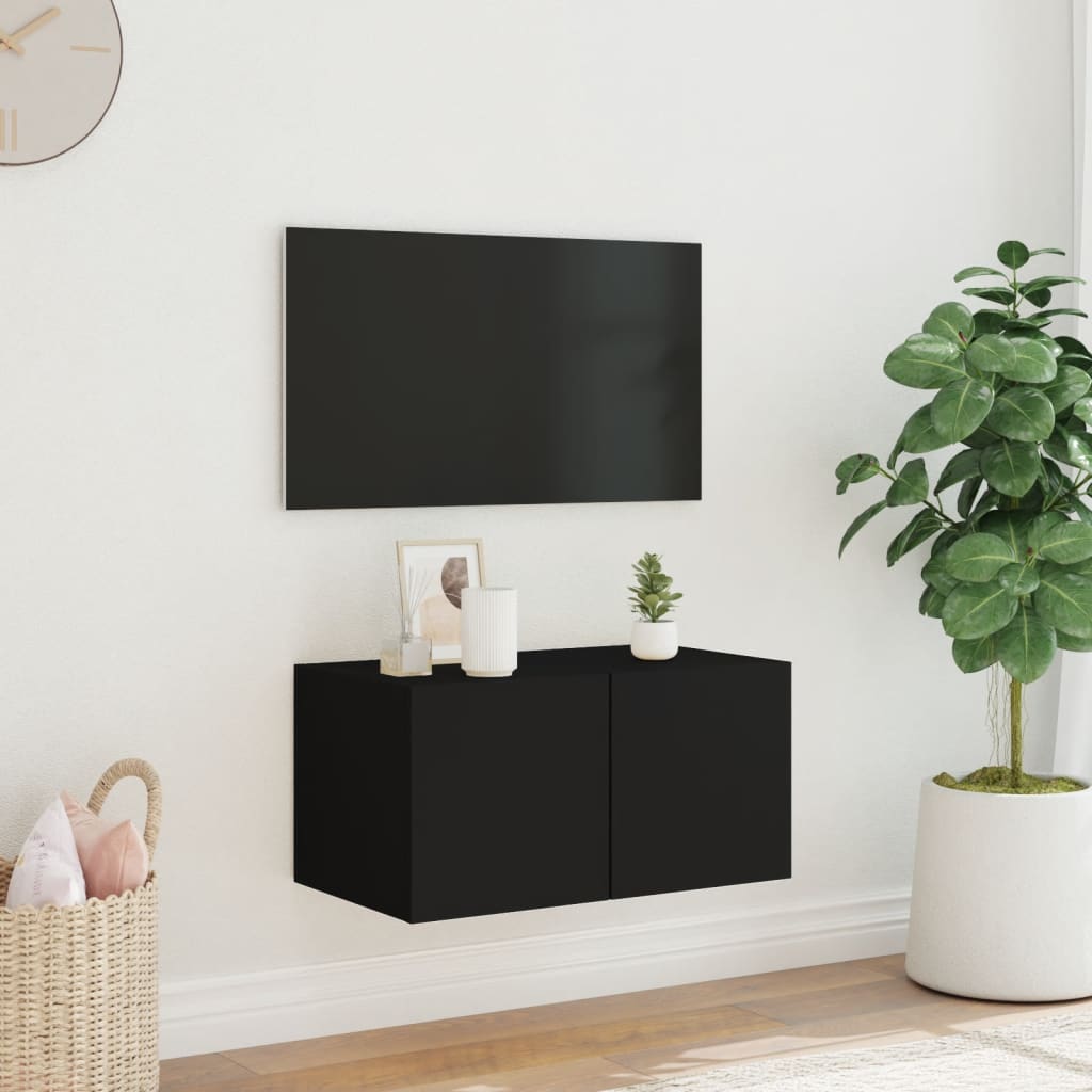 Wall TV furniture with black LED lights 60x35x31 cm v69