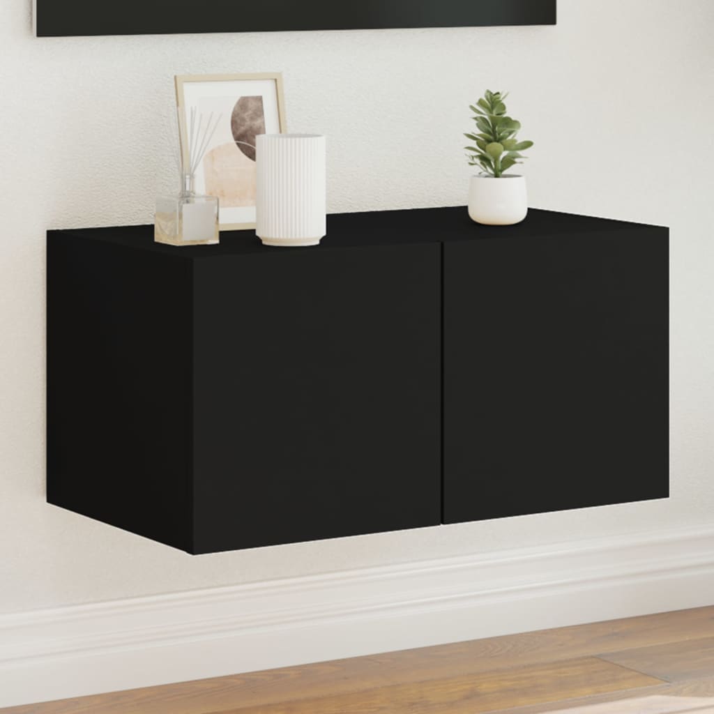 Vetonek Mueble de TV de pared con luces LED negro 60x35x31 cm