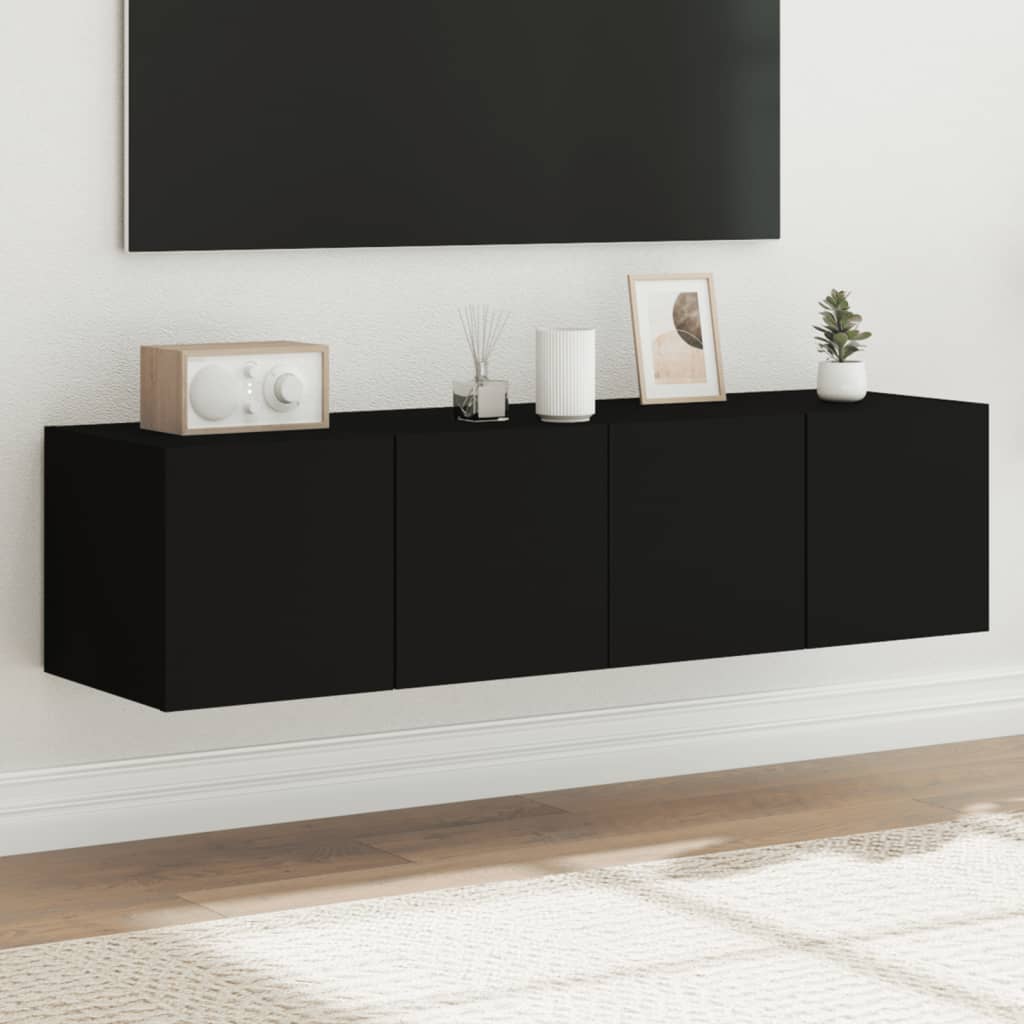 Vetonek Muebles de TV de pared con luces LED 2 uds negro 60x35x31 cm