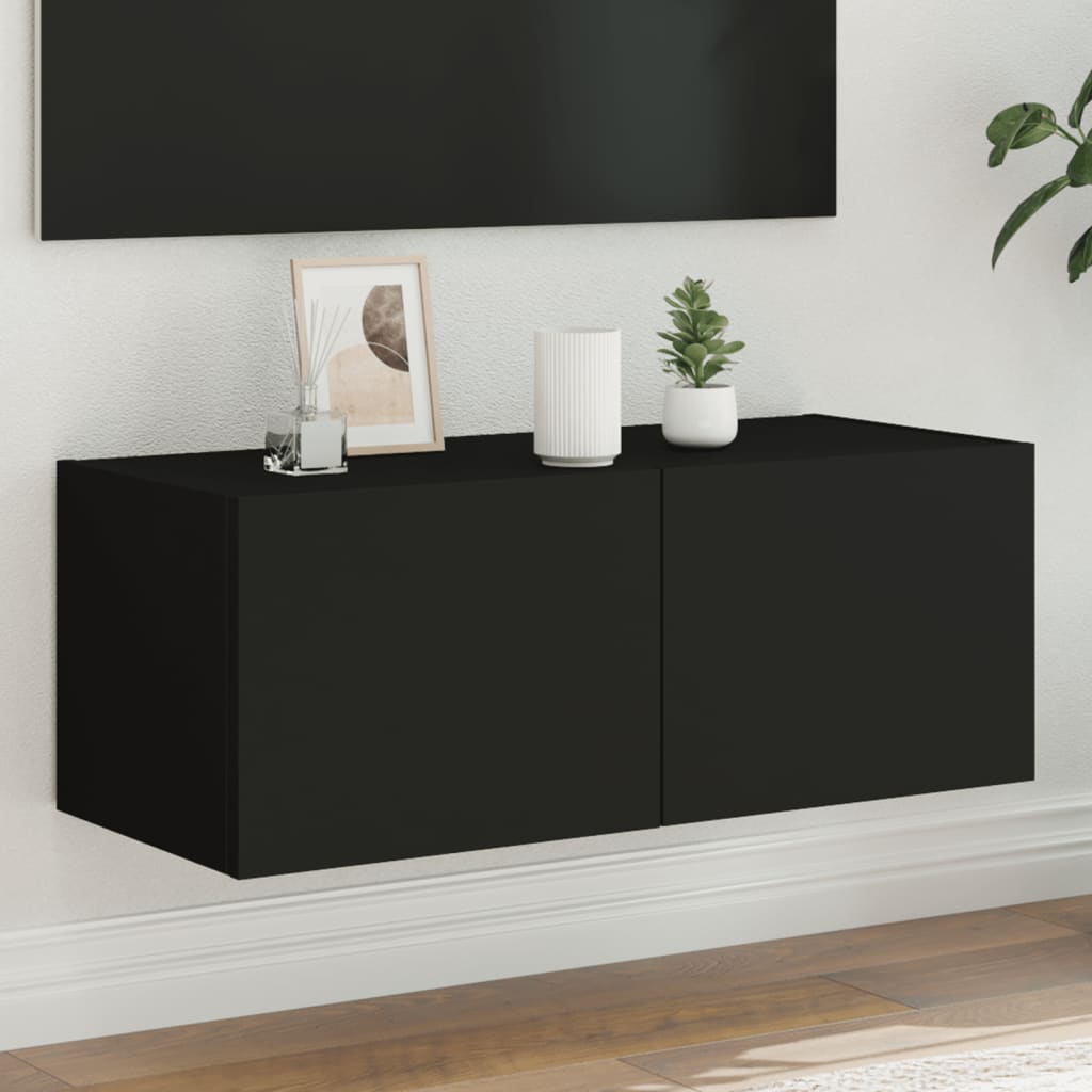 Vetonek Mueble de TV de pared con luces LED negro 80x35x31 cm