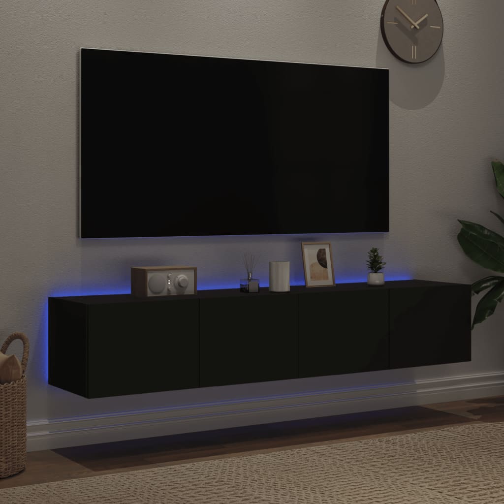 Mobili a parete con luci a LED 2 unità nere 80x35x31 cm