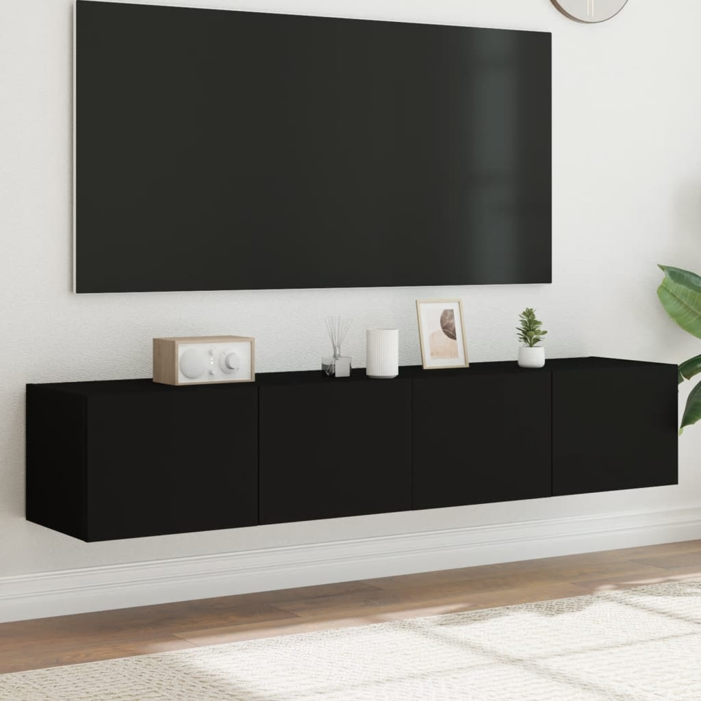 Vetonek Muebles de TV de pared con luces LED 2 uds negro 80x35x31 cm