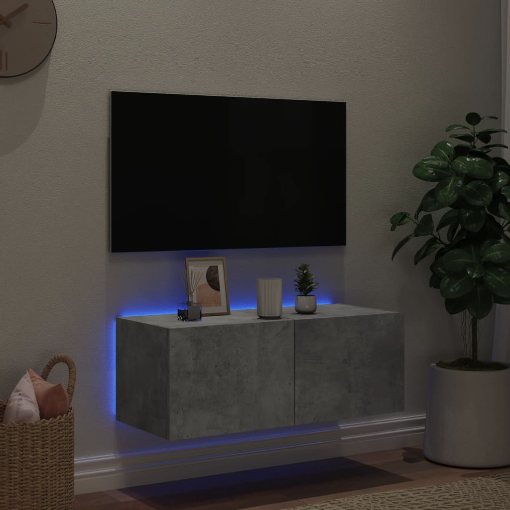 Wall TV cabinet with Gray LED lights 80x35x31 cm