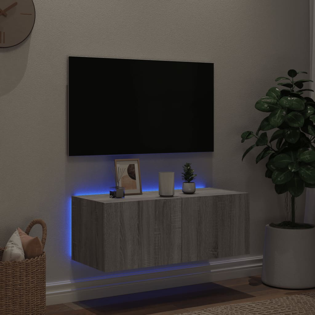 Mobili TV a parete con luci a LED grigio Sonoma 80x35x31 cm