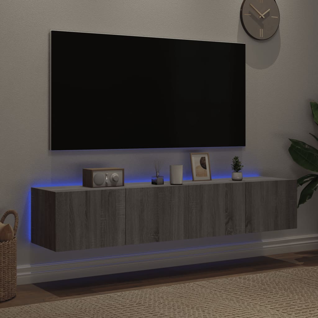 Muebles TV de pared con luces LED 2 uds gris Sonoma 80x35x31 cm