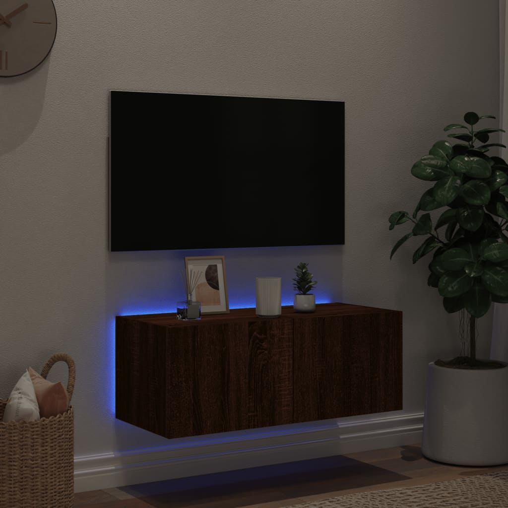 Wall TV cabinet with Brown LED lights 80x35x31 cm