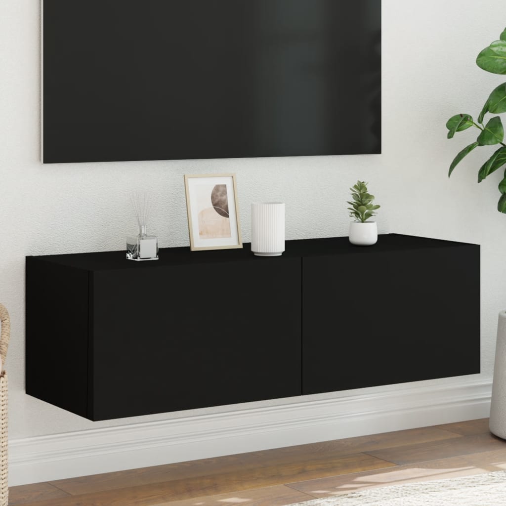 Vetonek Mueble de TV de pared con luces LED negro 100x35x31 cm